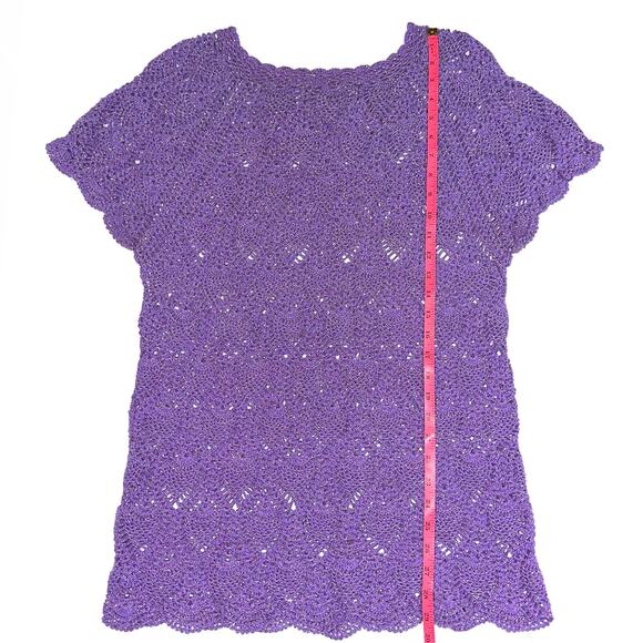 Handmade Crochet Purple Sparkle Pineapple Pattern Short Sleeve Top Size Medium - Picture 7 of 7